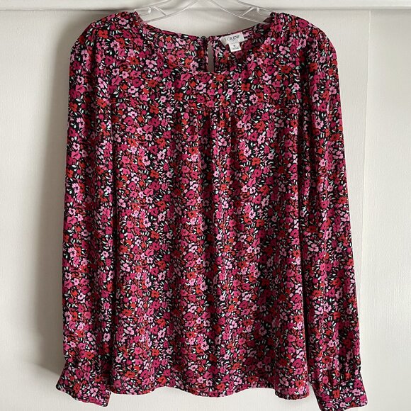 J. Crew Womens Top Pink Floral Peasant Blouse Size S Long Sleeve Keyhole Back - Picture 6 of 12